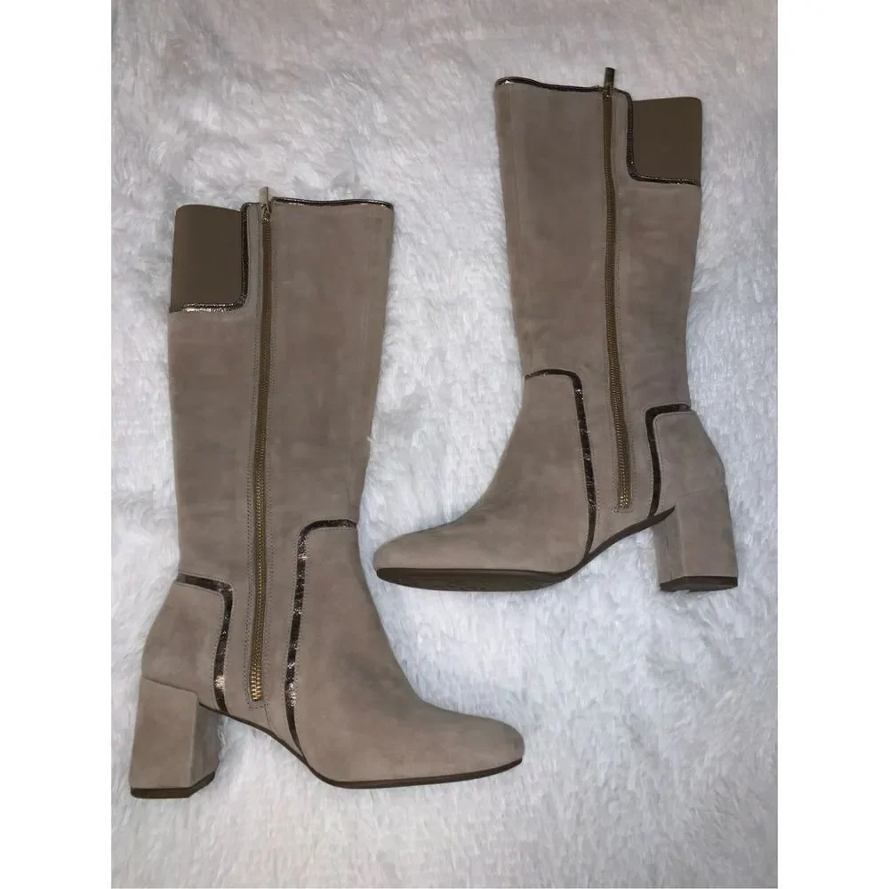 NWOT Taryn Rose Taupe‎ Silky Suede Knee High Boots 7.5